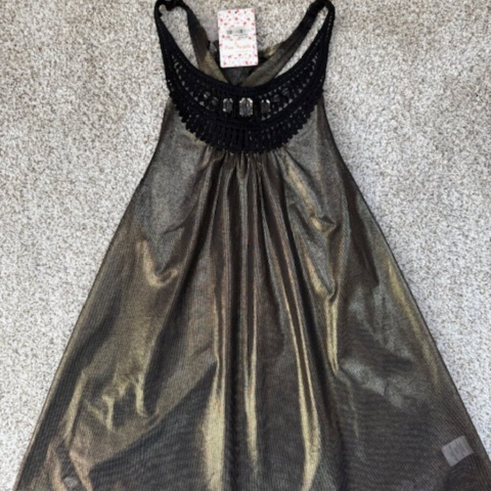 Free People Black/Gold Metallic Mesh Top Size M